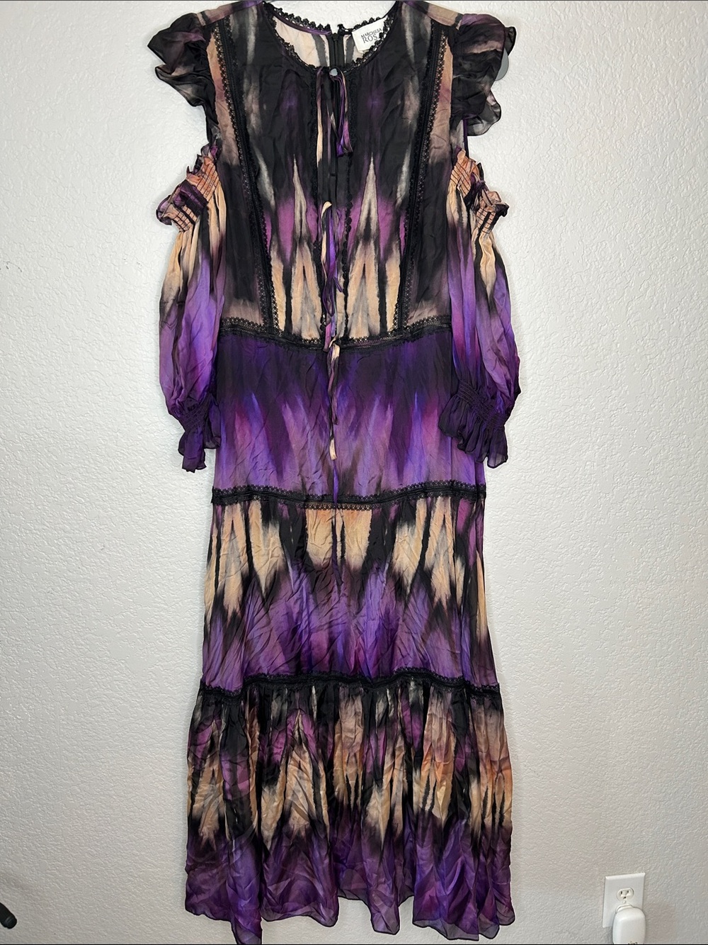 Marchesa Rosa Abstract Viscose Silk Blend Maxi Dress Sz 10 Victorian Renaissance - Picture 2 of 8